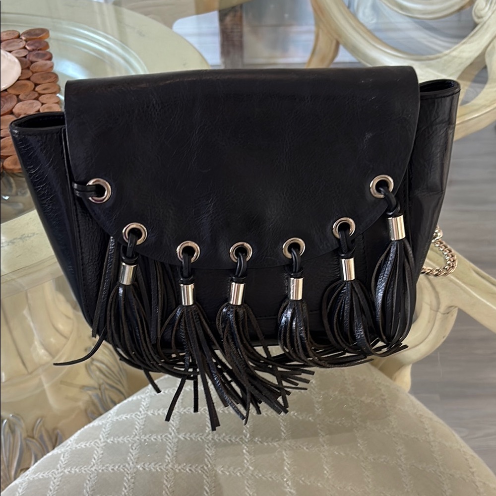 Marciano Black Studded Shoulder Bag with Fringe